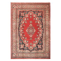 10x14 Coral, Ivory, Blush Color Hand Knotted Sarouk Wool Traditional Oriental Rug
