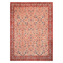 9x12 Peach, Blush, Red Color Hand Knotted Birjand Wool Traditional Oriental Rug