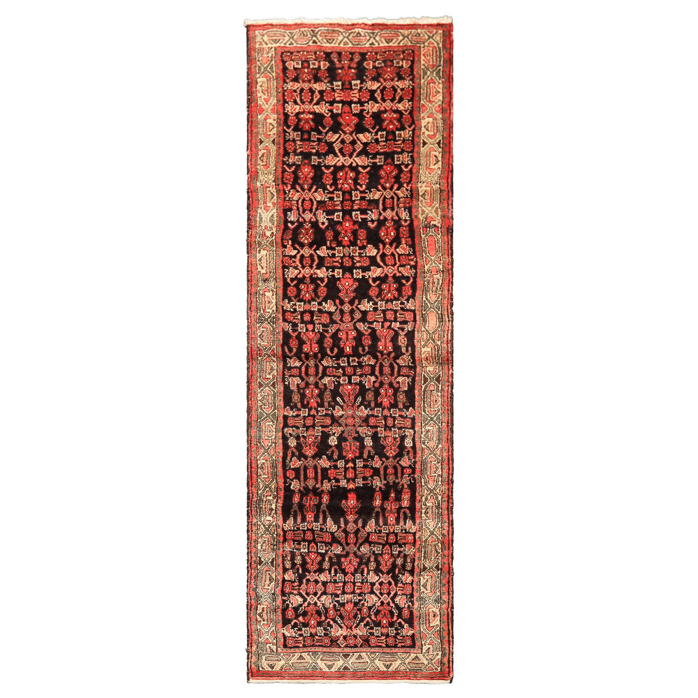3x12 Charcoal, Ivory, Coral Color Hand Knotted Birjand Wool Traditional Oriental Rug