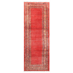 Runner Coral, Ivory, Aqua Color Hand Knotted Kurdish Bidjar Herati Wool Traditional Oriental Rug