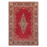 7x10 Red, Navy, Aqua Color Hand Knotted Kerman Wool Traditional Oriental Rug