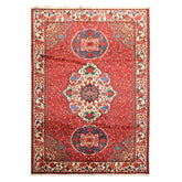 7x10 Red, Ivory, Blue Color Hand Knotted Ghom Wool Traditional Oriental Rug