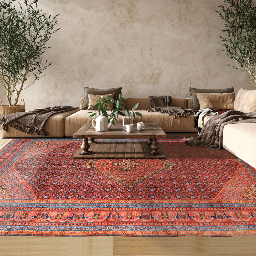 6x9 Navy, Orange, Blue Color Hand Knotted Meshkin Wool Traditional Oriental Rug