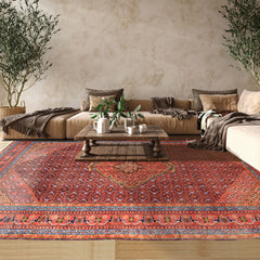6x9 Navy, Orange, Blue Color Hand Knotted Meshkin Wool Traditional Oriental Rug