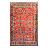 7x10 Red, Midnight Blue, Orange Color Hand Knotted Kashmar Wool Traditional Oriental Rug