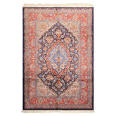 6x9 Navy, Burnt Orange, Ivory Color Hand Knotted Kashmar Wool Traditional Oriental Rug