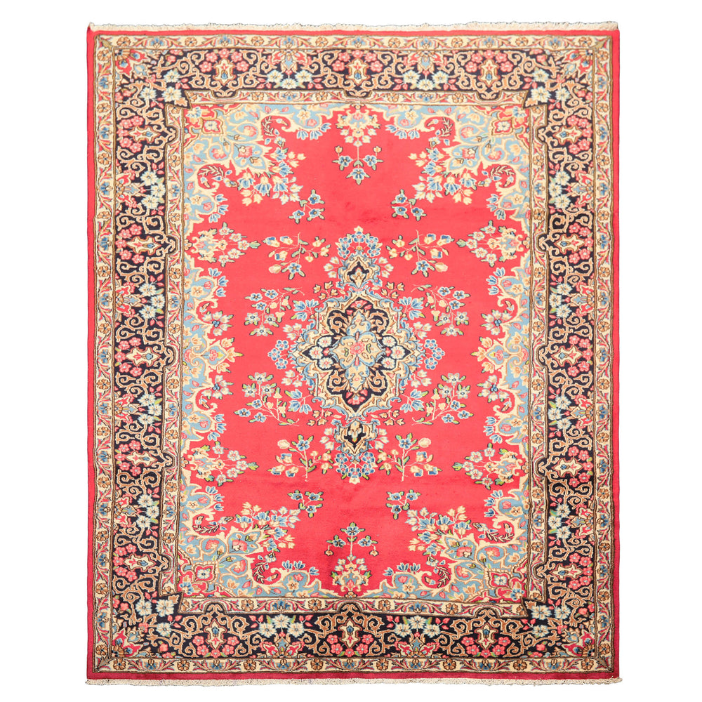 7x10 Fuschia, Midnight Blue, Aqua Color Hand Knotted Kerman Wool Traditional Oriental Rug