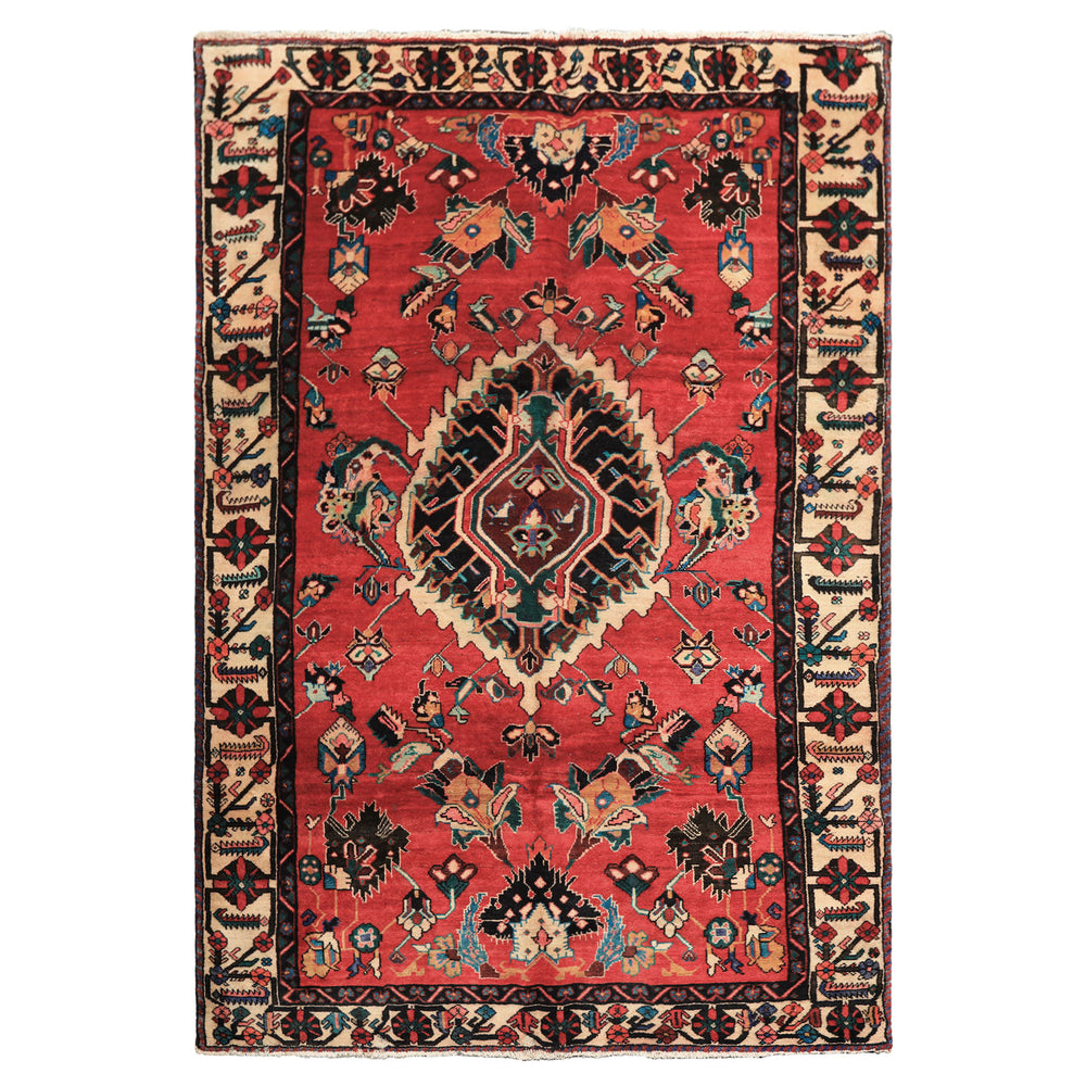 6x9 Red, Ivory, Green Color Hand Knotted Bakhtiari Wool Oriental Rug