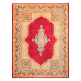 9x12 Ruby Red, Aqua, Navy Color Hand Knotted Kerman Wool Traditional Oriental Rug