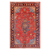 7x11 Red, Navy, Ivory Color Hand Knotted Sarouk Wool Traditional Oriental Rug