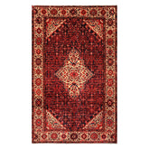 7x11 Midnight Blue, Ivory, Red Color Hand Knotted Hamadan Wool Traditional Oriental Rug