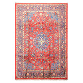 8x11 Red, Navy, Ivory Color Hand Knotted Sarouk Wool Traditional Oriental Rug