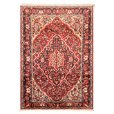 7x10 Rust, Ivory, Midnight Blue Color Hand Knotted Bakhtiari Wool Traditional Oriental Rug