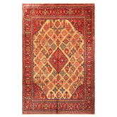 7x10 Light Gold, Ivory, Red Color Hand Knotted Meimeh Wool Traditional Oriental Rug