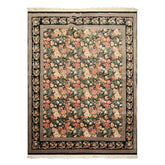 9x12 Black, Ivory, Rose Color Hand Knotted Pak Persian Wool & Silk Traditional Oriental Rug