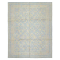 8x10 Blue, Ivory, Seafoam Color Hand Knotted Tibetan Wool Transitional Oriental Rug
