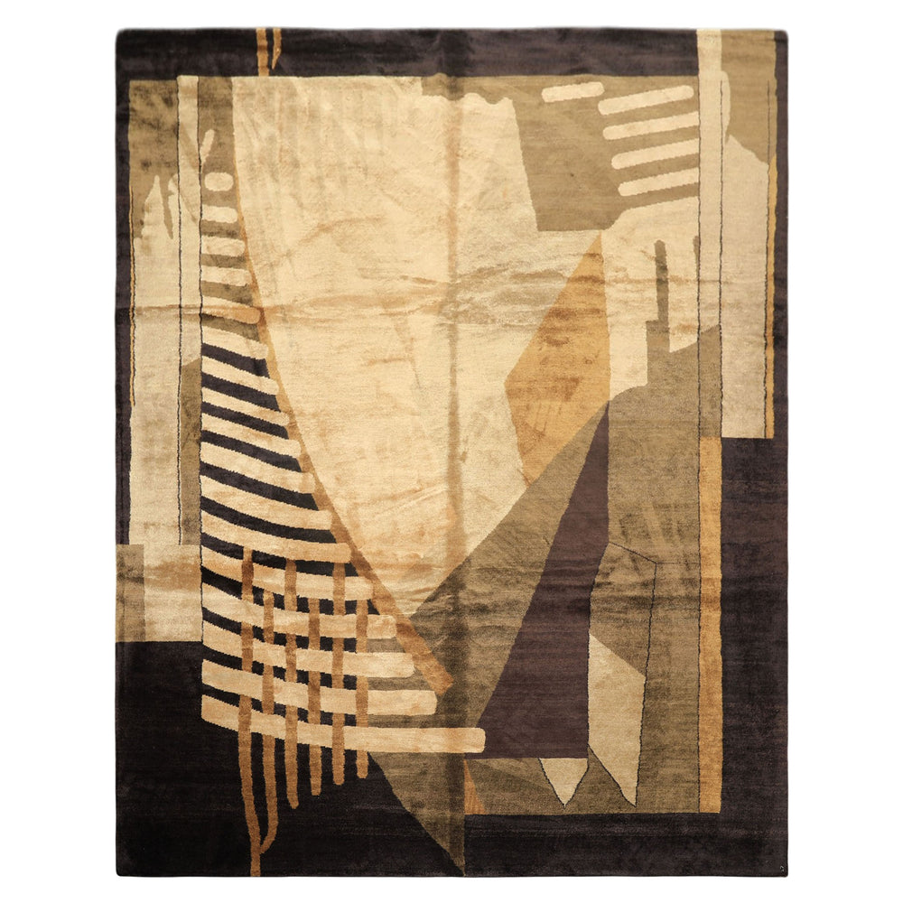 8x10 Charcoal, Olive, Green Color Hand Knotted Tibetan Wool & Pure Silk Oriental Rug