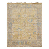 8x10 Light Gold, Gray, Aqua Color Hand Knotted Oushak Wool Traditional Oriental Rug