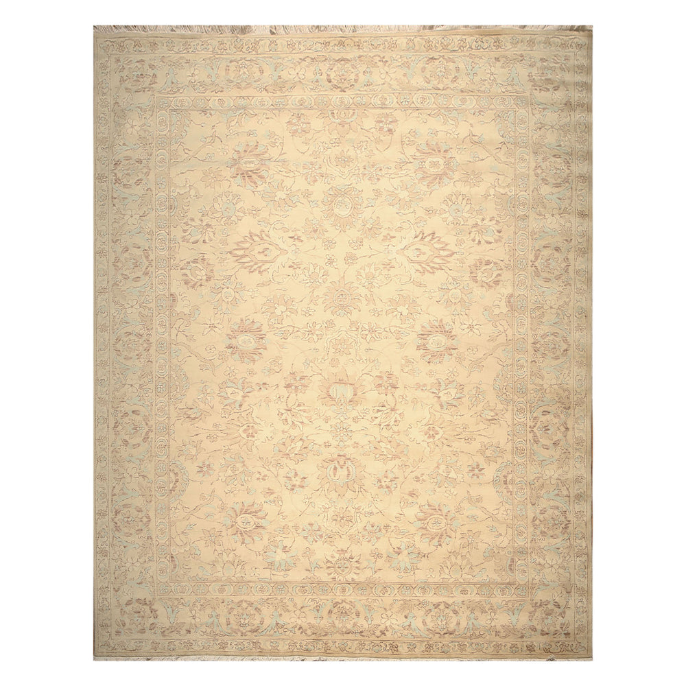 9x12 Beige, Aqua, Brown Color Hand Knotted Wool Traditional Oriental Rug