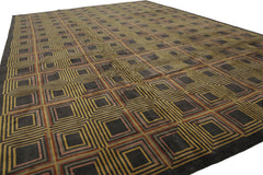 Knotted Rug Dark Olive Mustard Hand Knotted 17'7''x25'6'' Palace Size Aga John Modern Contemporary Tibetan 100% Wool Oriental Area Rug