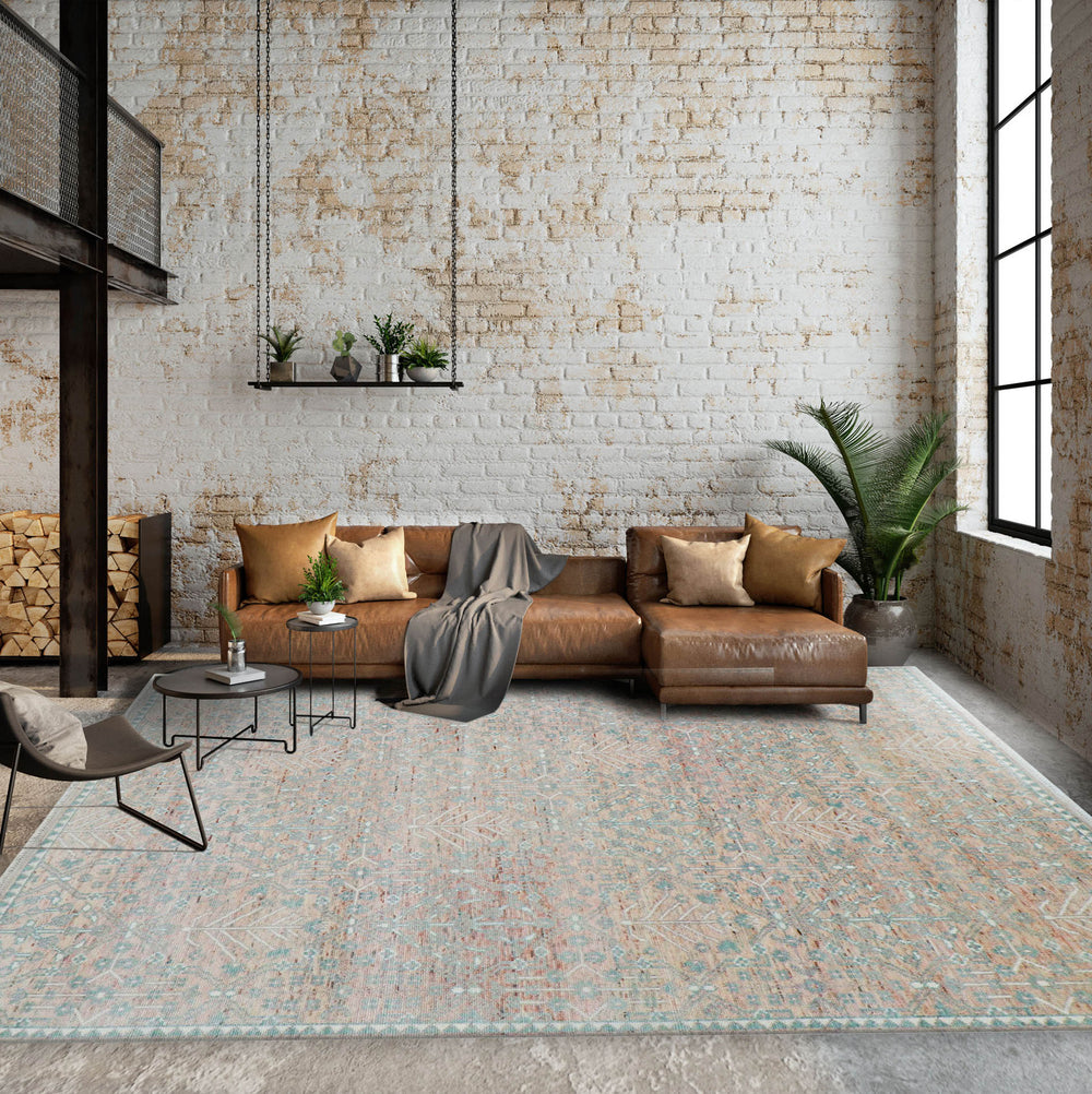 10x14 Blush, Aqua, Ivory Color Hand Knotted 100% Wool Transitional Oriental Rug