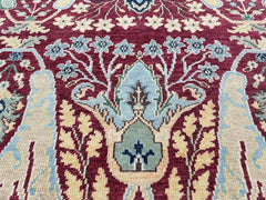 9x12 Wine, Mint, Blue Color Hand Knotted Oushak Wool Oriental Rug