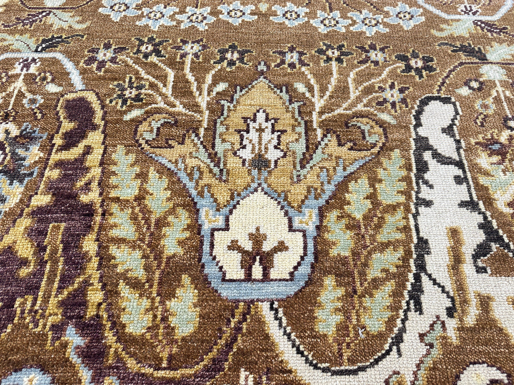 9x12 Mocha, Ivory, Chocolate Color Hand Knotted Oushak Wool Oriental Rug