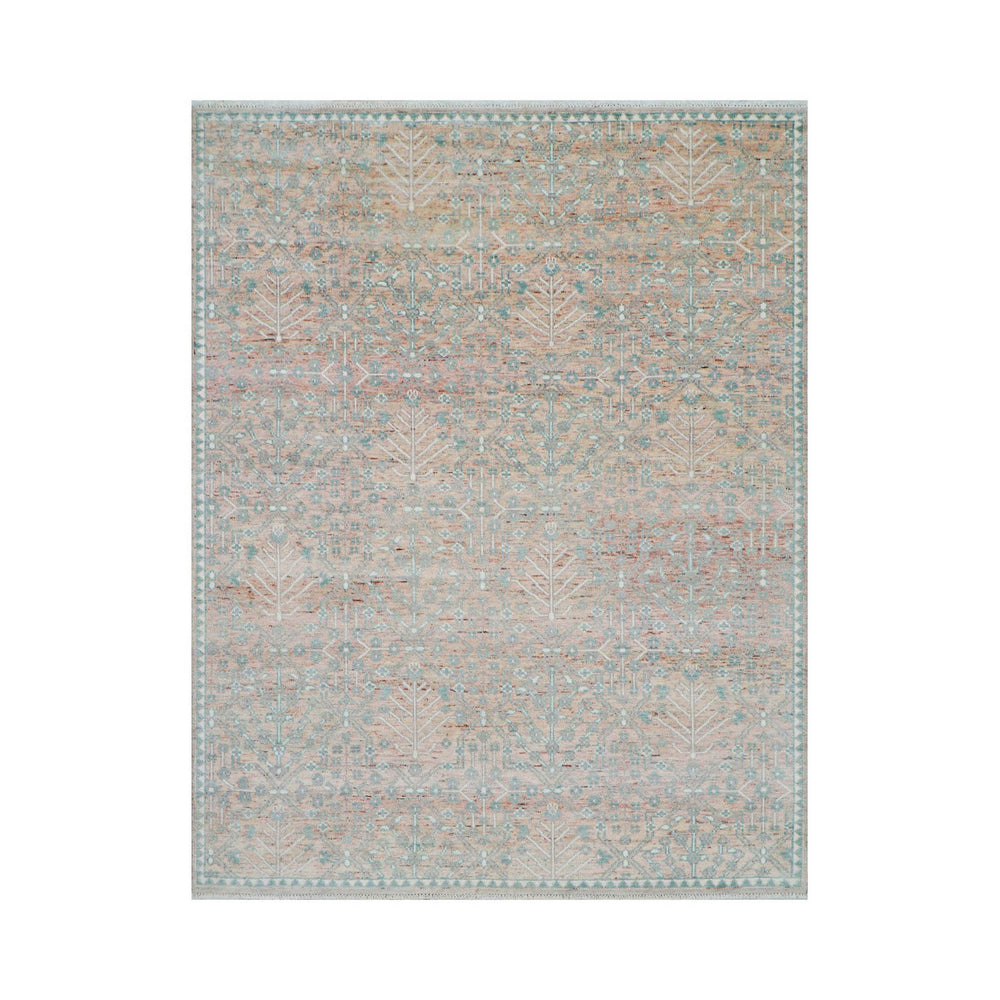 10x14 Blush, Aqua, Ivory Color Hand Knotted 100% Wool Transitional Oriental Rug