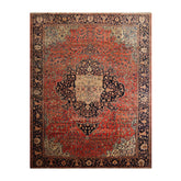9x12 Rose, Midnight Blue, Ivory Color Hand Knotted Ferahan 100% Wool Traditional Oriental Rug