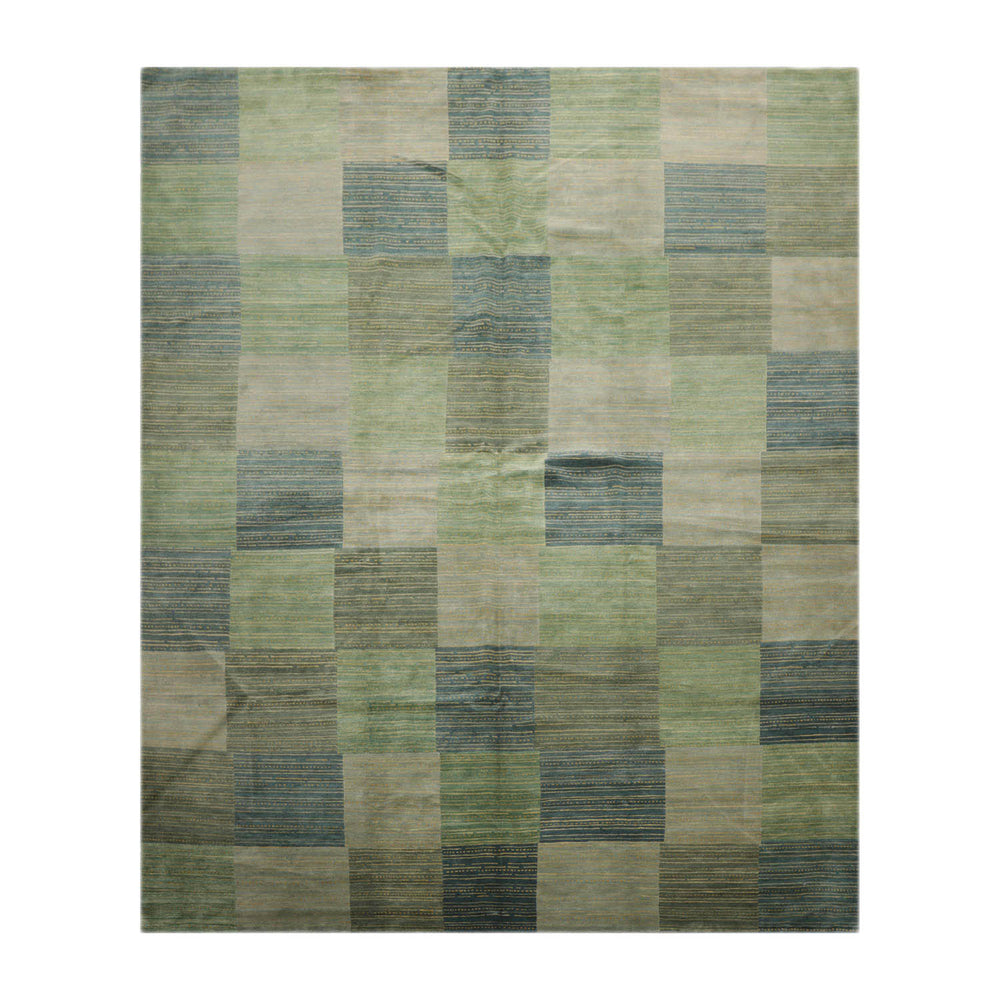 8x10 Aqua, Gray, Blue Color Hand Knotted 100% Wool Modern Oriental Rug