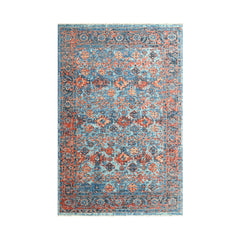 Multi Size Blue Burnt Orange Peach Color Hand Knotted Indo Oushak Wool Traditional Oriental Rug