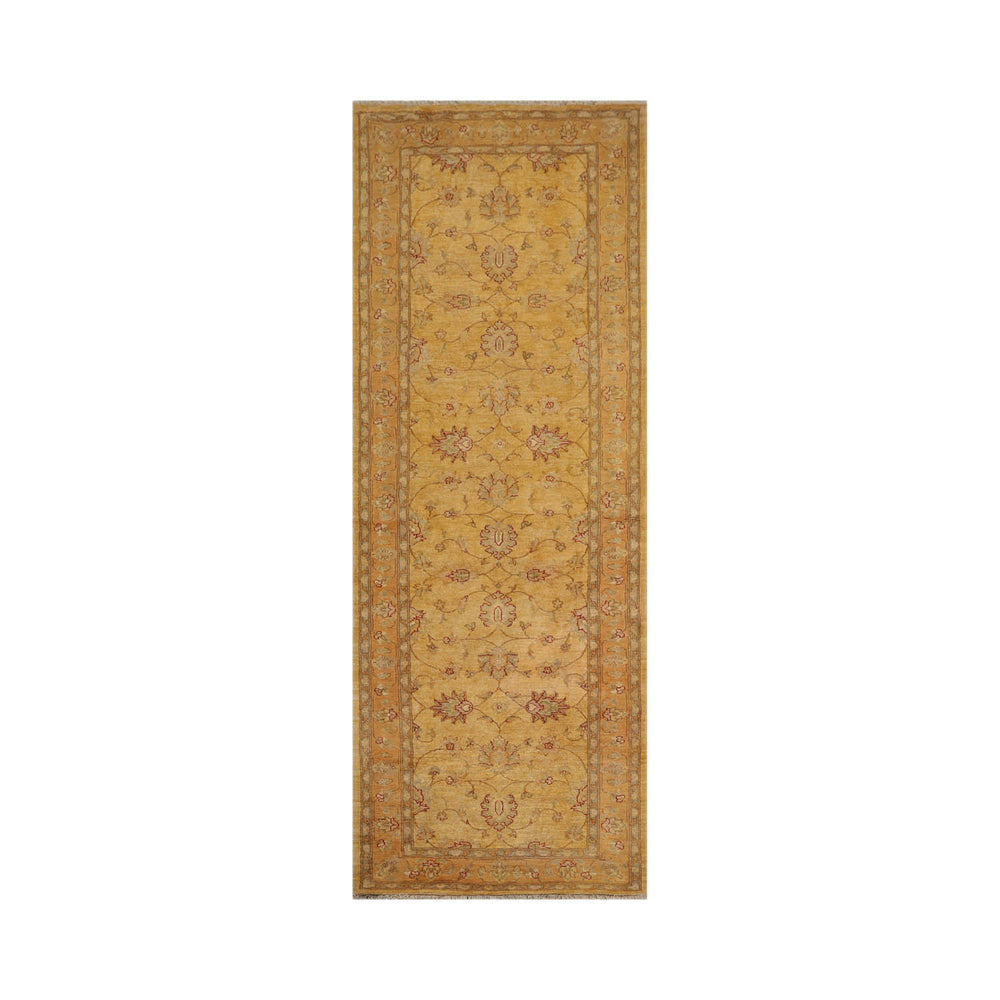 Runner Beige, Gold, Slate Color Hand Knotted Chobi Peshawar 100% Wool Traditional Oriental Rug