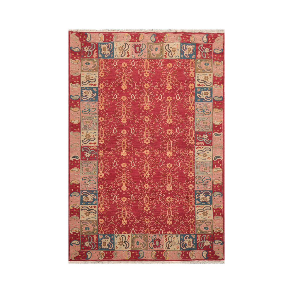 6x9 Rust, Mint, Raspberry Color Hand Knotted 100% Wool Traditional Oriental Rug