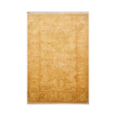 4x6 Light Gold, Brown, Green Color Hand Knotted Chobi Peshawar 100% Wool Traditional Oriental Rug