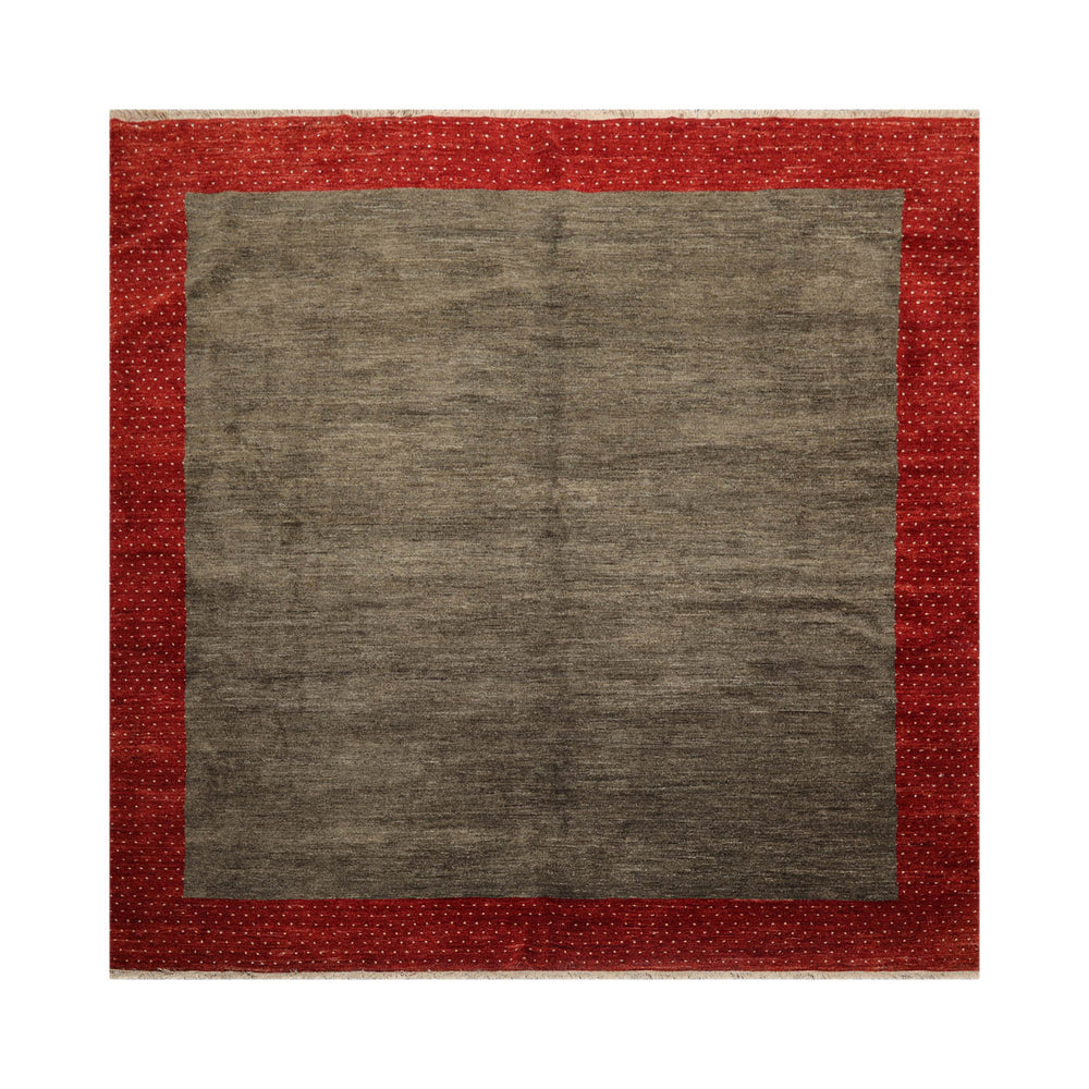 8' Square Mossy Gray, Rusty Red, Beige Color Hand Knotted Gabbeh 100% Wool Modern Oriental Rug