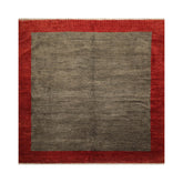 8' Square Mossy Gray, Rusty Red, Beige Color Hand Knotted Gabbeh 100% Wool Modern Oriental Rug