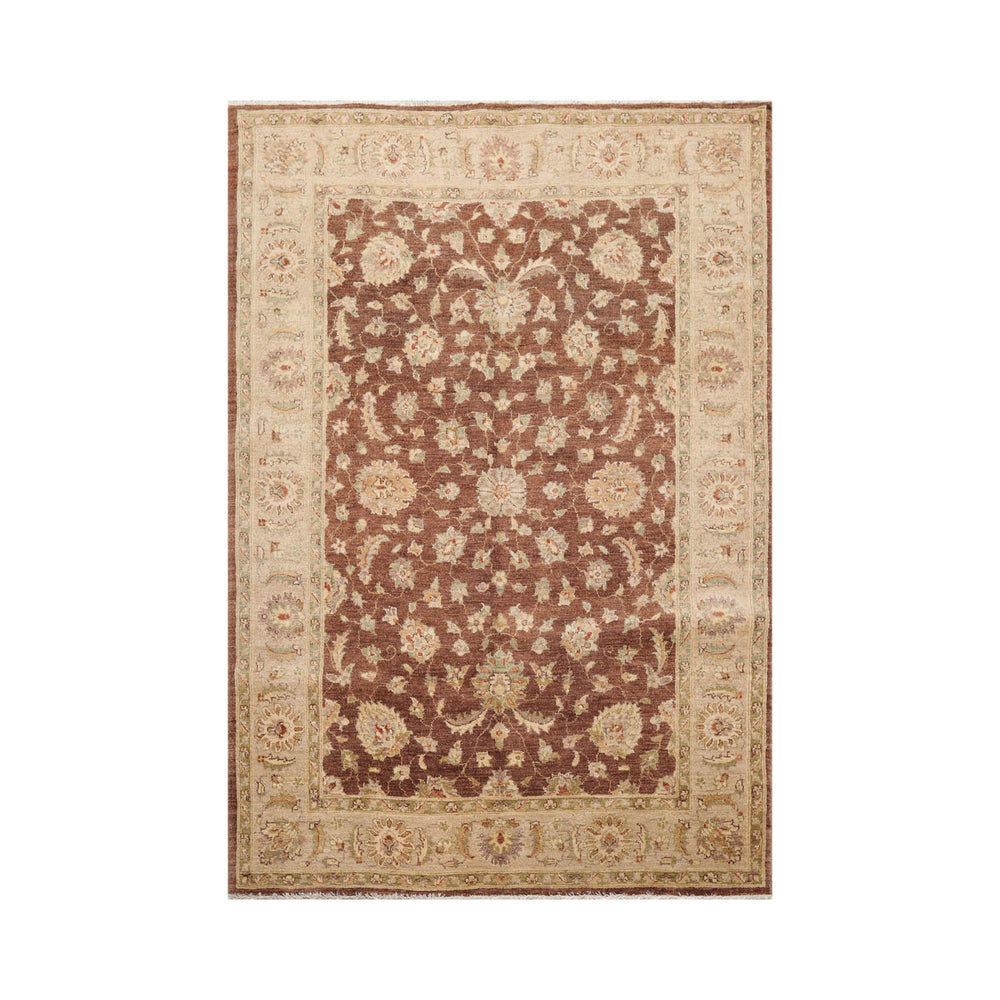 5x8 Brown, Beige, Tan Color Hand Knotted Chobi Peshawar 100% Wool Traditional Oriental Rug