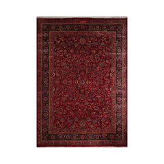 Palace Burgundy, Midnight Blue, Burnt Orange Color Hand Knotted Mashad 100% Wool Traditional Oriental Rug