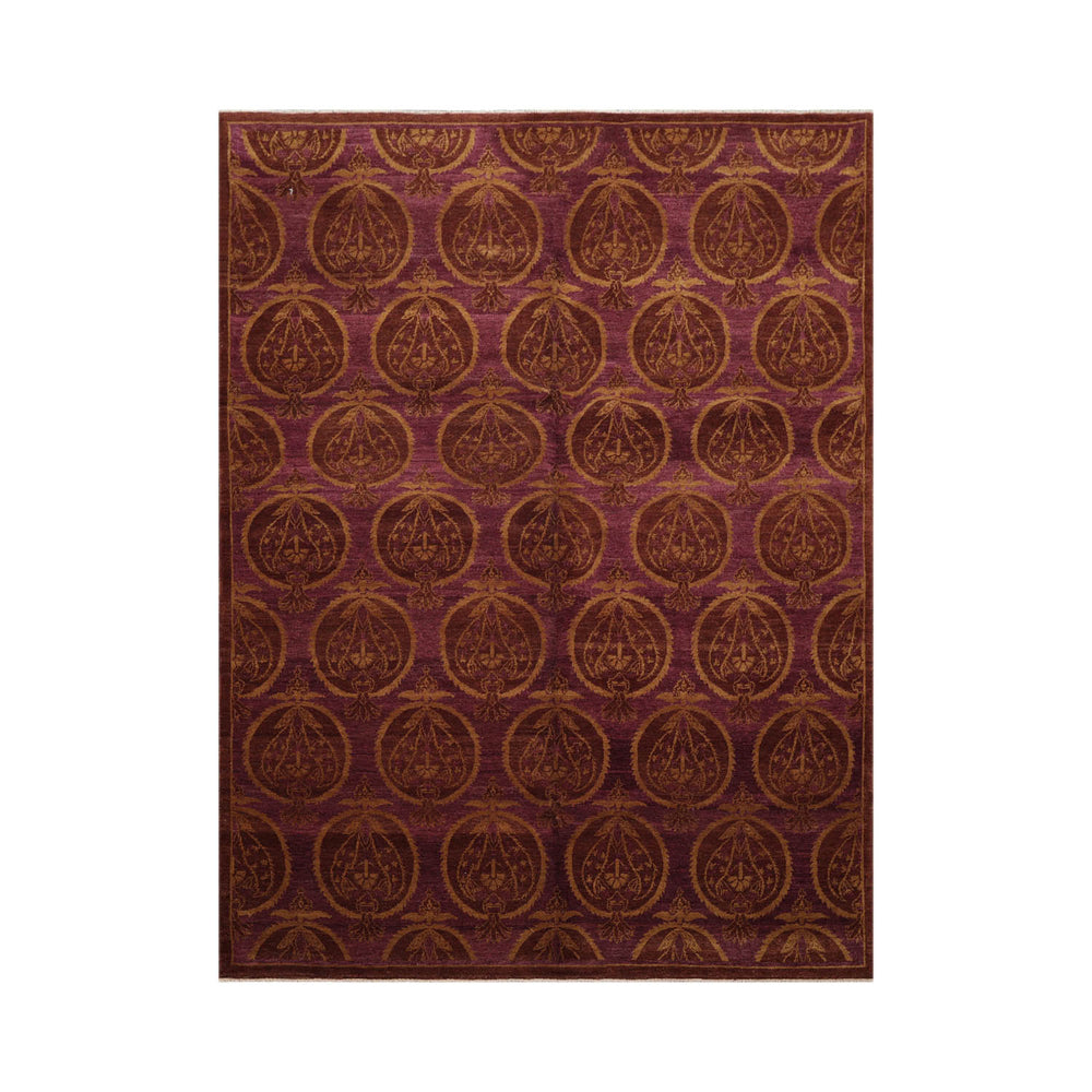 5x8 Aubergine, Brown, Gold Color Hand Knotted 100% Wool Transitional Oriental Rug