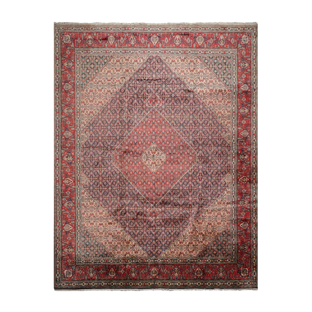 10x14 Midnight Blue, Coral, Ivory Color Hand Knotted Bidjar 100% Wool Traditional Oriental Rug