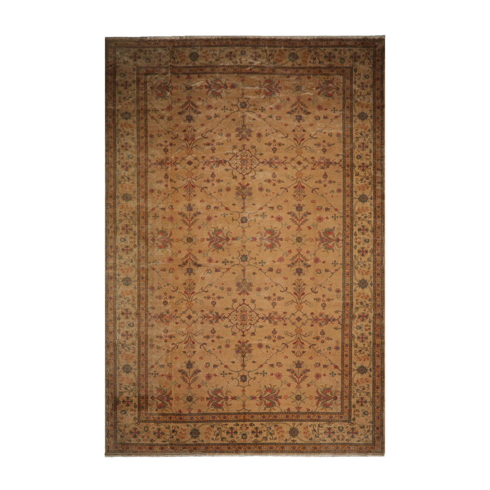 12x18 Tan, Beige, Teal Color Hand Knotted 100% Wool Traditional Oriental Rug