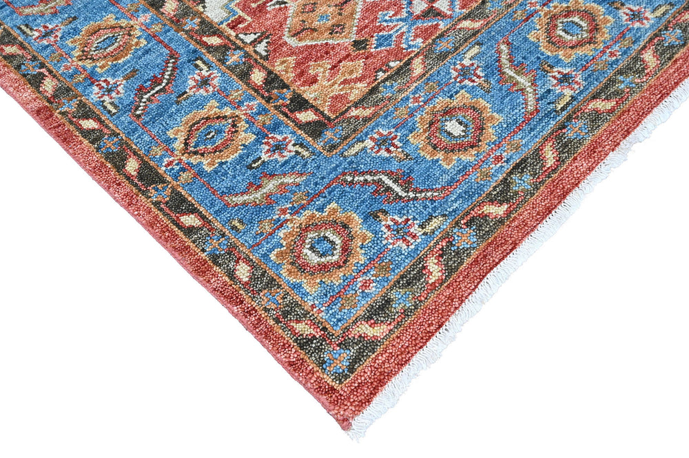 Multi Size Rust Blue Aqua Color Hand Knotted Oushak Wool Transitional Oriental Rug