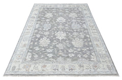 Multi Size Gray Slate Ivory Color Hand Knotted Oushak Wool Transitional Oriental Rug