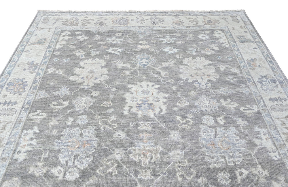 Multi Size Gray Slate Ivory Color Hand Knotted Oushak Wool Transitional Oriental Rug