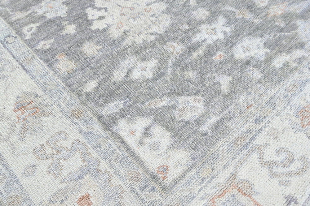 Multi Size Gray Slate Ivory Color Hand Knotted Oushak Wool Transitional Oriental Rug