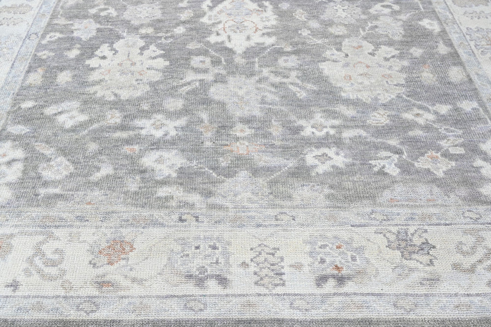 Multi Size Gray Slate Ivory Color Hand Knotted Oushak Wool Transitional Oriental Rug
