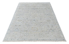 Multi Size Gray Ivory Multi Color Hand Knotted Oushak Wool Transitional Oriental Rug