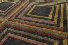 Knotted Rug Dark Olive Mustard Hand Knotted 17'7''x25'6'' Palace Size Aga John Modern Contemporary Tibetan 100% Wool Oriental Area Rug