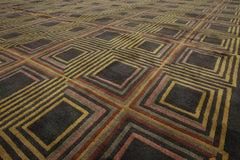 Knotted Rug Dark Olive Mustard Hand Knotted 17'7''x25'6'' Palace Size Aga John Modern Contemporary Tibetan 100% Wool Oriental Area Rug
