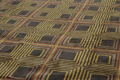 Knotted Rug Dark Olive Mustard Hand Knotted 17'7''x25'6'' Palace Size Aga John Modern Contemporary Tibetan 100% Wool Oriental Area Rug